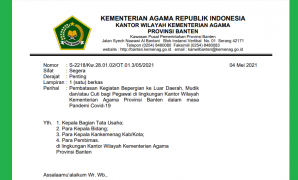 Unduh Surat Edaran Pembatasan Kegiatan Bepergian ke Luar Daerah, Mudik, Cuti Bagi ASN Kemenag Banten